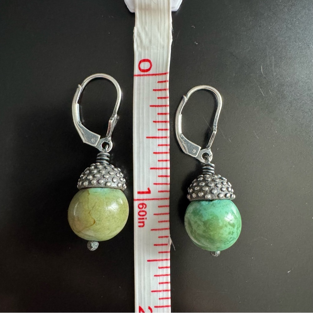 Artisan 925 Silver Green Acorn Drop Earrings - Picture 4 of 5